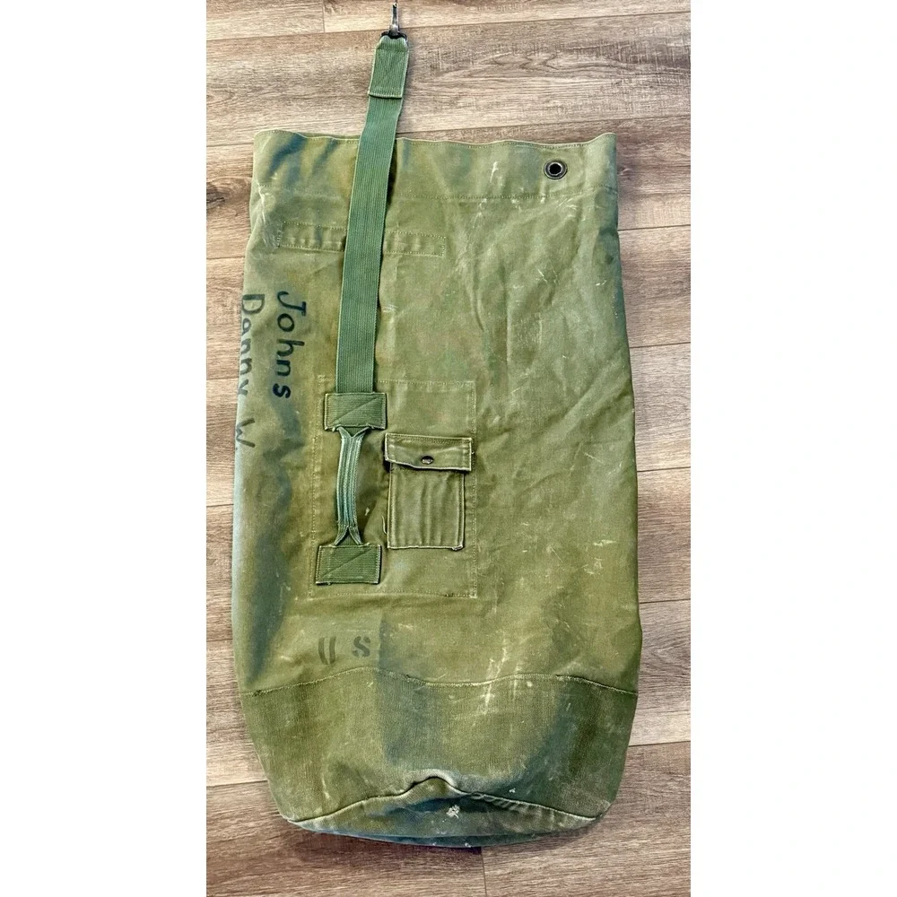 Vintage US Military Top Load Duffel Bag Type I Handle & Strap Canvas 70s 80s 36